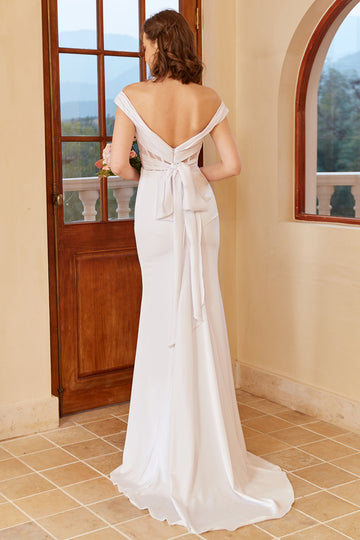 Off Shoulder Vestido de novia de sirena blanca